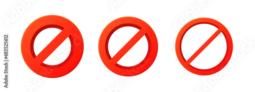 3d forbidden prohibit sign. Red ban restriction circle vector photo