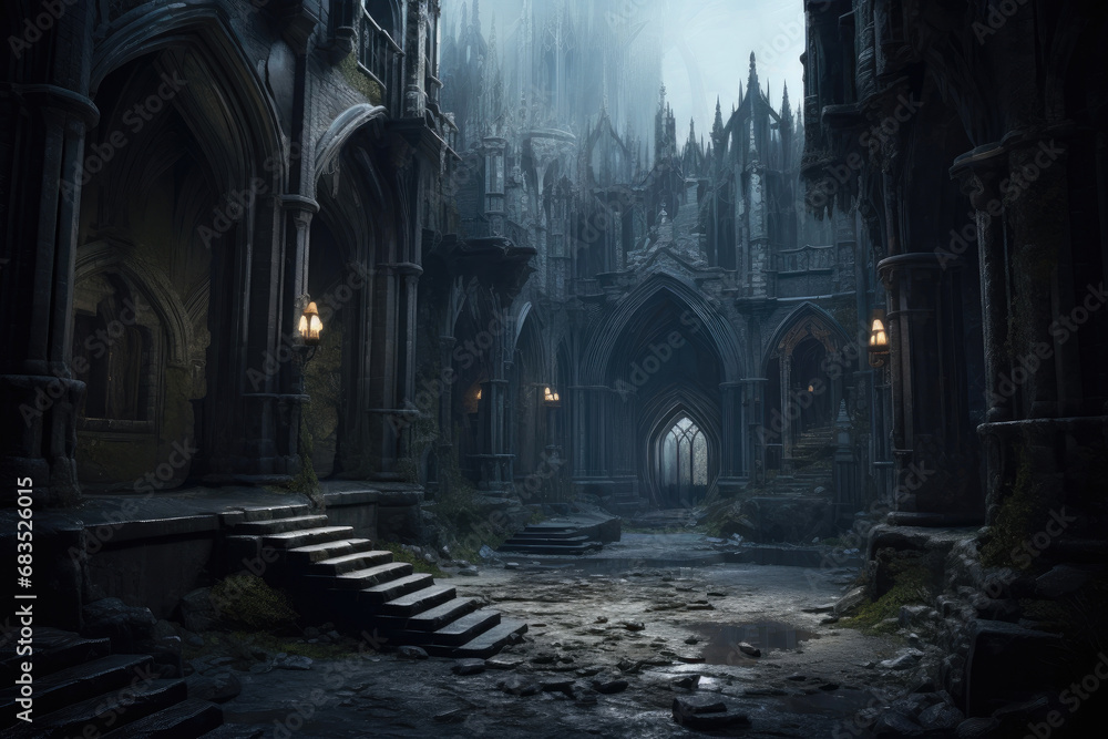 Fototapeta premium Dark Majesty: Courtyard of the Gothic Castle