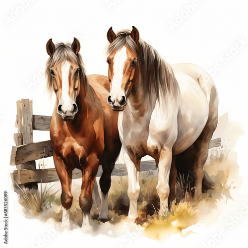 Horse Duo, White Background Art