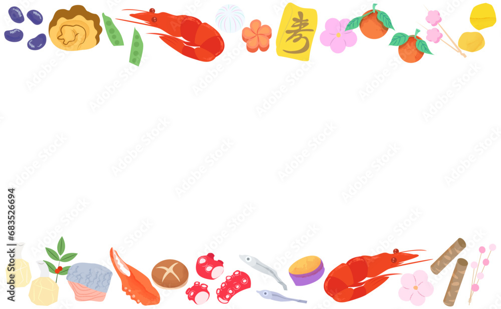 Naklejka premium おせちの具材フレームイラスト