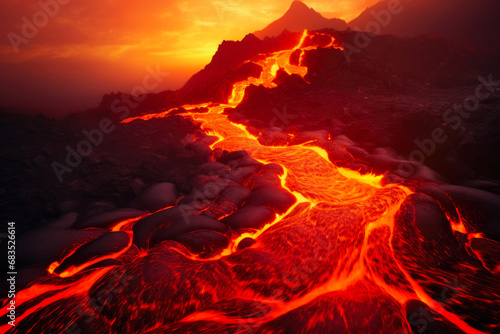 Volcanic Symphony: Molten Streams Paint the Landscape