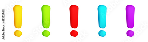 3D exclamation mark cartoon child icon. Colored exclamation mark