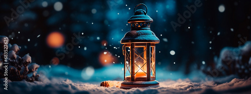 Christmas lantern in the snow.Generative AI