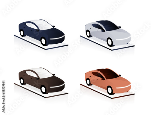 Update Tesla Car Isometric Icon Design with 4 Multi coloured versions. 