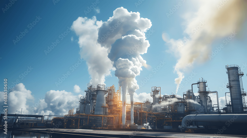 Imagen de instalaciones de una industria química contaminando el aire