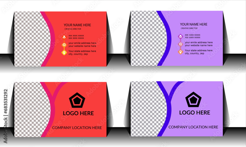 Set of modern business card print templates. Personal visiting card with company logo. Vector illustration.