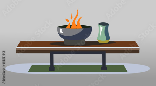 a hot plate on a low table