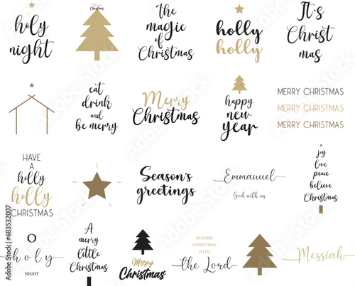 Christmas quotes set, holiday bundle, Christmas scripture quotes, Merry Christmas, Holy Night, Happy New Year, Christmas sayings, vector illustration	