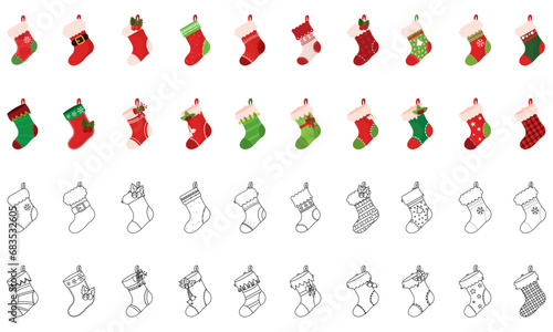 Set of christmas socks icons Vector