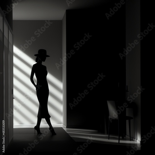 Silhouette of A Beautiful Lady Posing In a Room  - Generative AI