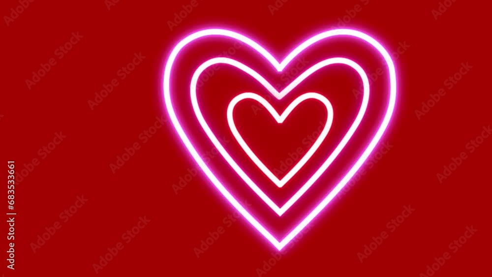 Neon flashing hearts inside each other on red background. Neon flashing hearts inside each other on red background.