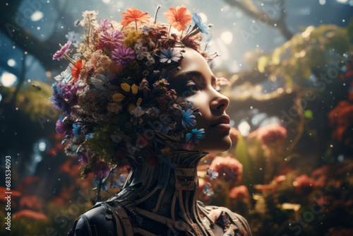 A garden of thought blossoming in a fertile mind, where ideas bloom like vibrant flowers. Concept of mental cultivation. Generative Ai. © Sebastian
