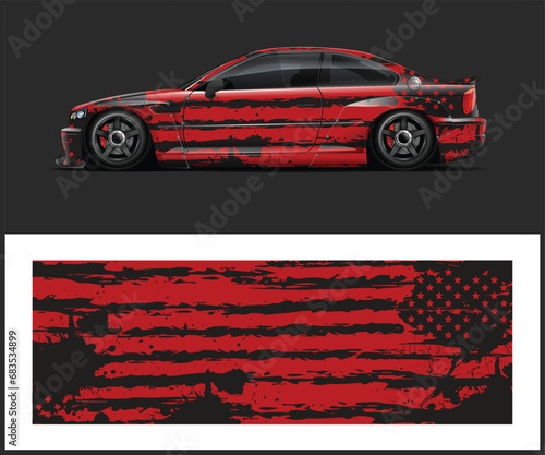 Racing car wrap design vector. Graphic abstract stripe racing background kit designs for wrap vehicle