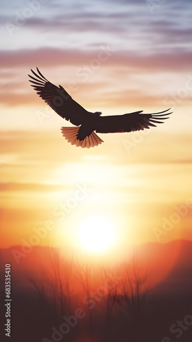 New year rising bright sun and sunrise background and an eagle flying high in the sky with its big wings spread © Prasanth