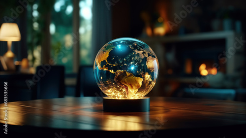 Futuristic glowing Earth globe in form of magic ball - wealth, power and influence concept