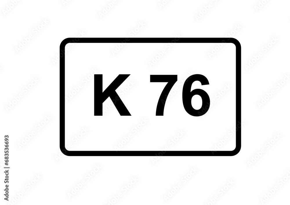Illustration eines Kreisstraßenschildes der K 76 in Deutschland Illustration eines Kreisstraßenschildes der K 76 in Deutschland