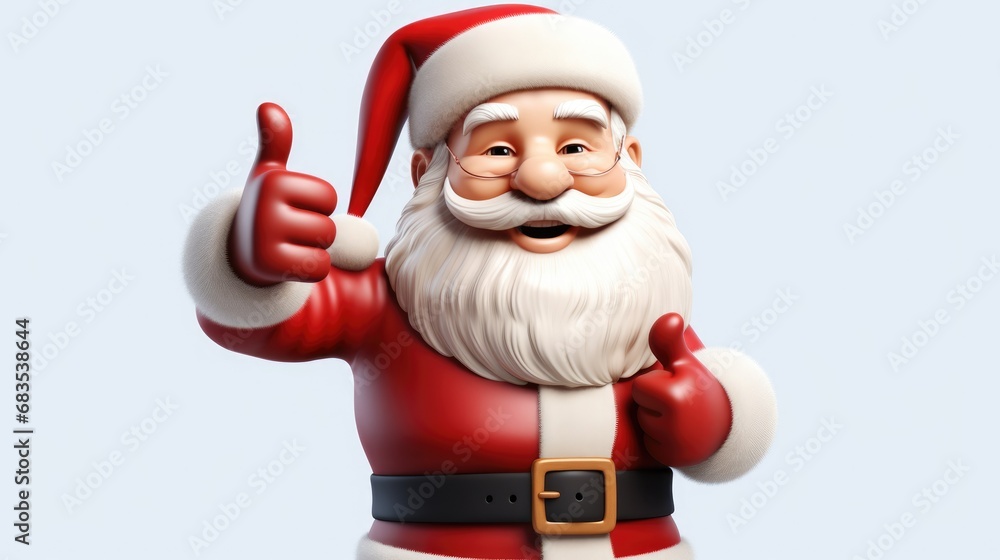 Santa Claus showing thumbs up, 3D rendering. Santa Claus figurine on a studio background. Santa Claus showing thumbs up, 3D rendering. Santa Claus figurine on a studio background.