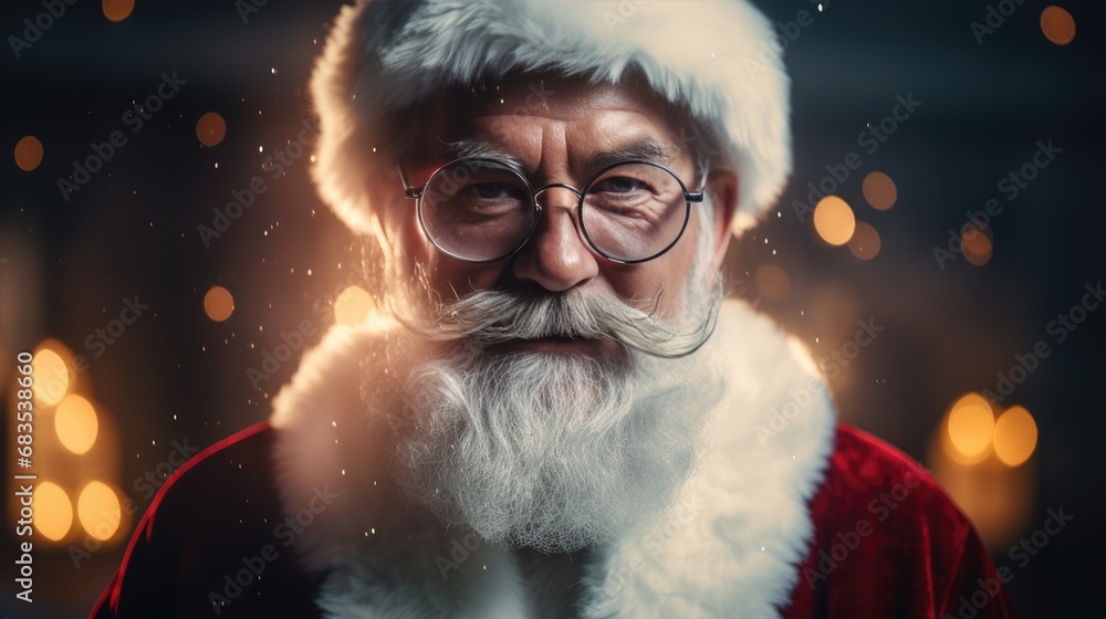 . Portrait of a happy Santa Claus making magic at night, releasing magical Christmas stars. watercolor drawing . Portrait of a happy Santa Claus making magic at night, releasing magical Christmas stars. watercolor drawing