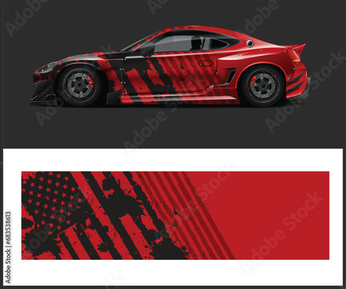 Racing car wrap design vector. Graphic abstract stripe racing background kit designs for wrap vehicle