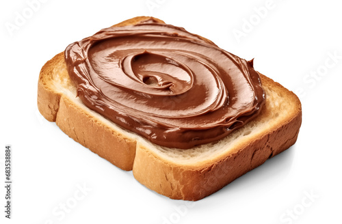 Fresh white bread with chocolate paste isolated on transparent background, png. Slice of bread with chocolate cream with hazelnut