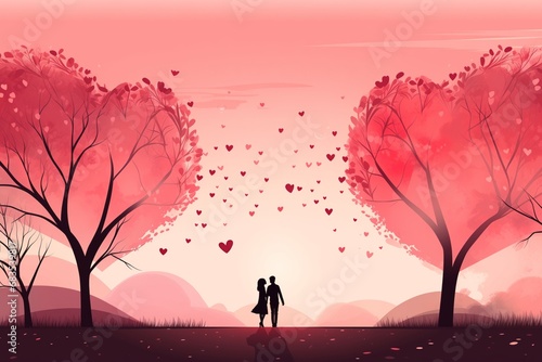Beautiful young couple in love on Valentine s day. Vector illustration.