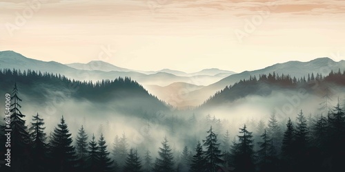 mountains forest fog morning mystic