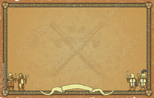 Wide Parchment with Knot Frame, Warriors, Banner, Crossed Shortswords