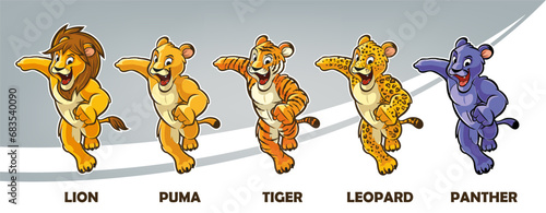 lion leopard puma tiger panther feline mascot set