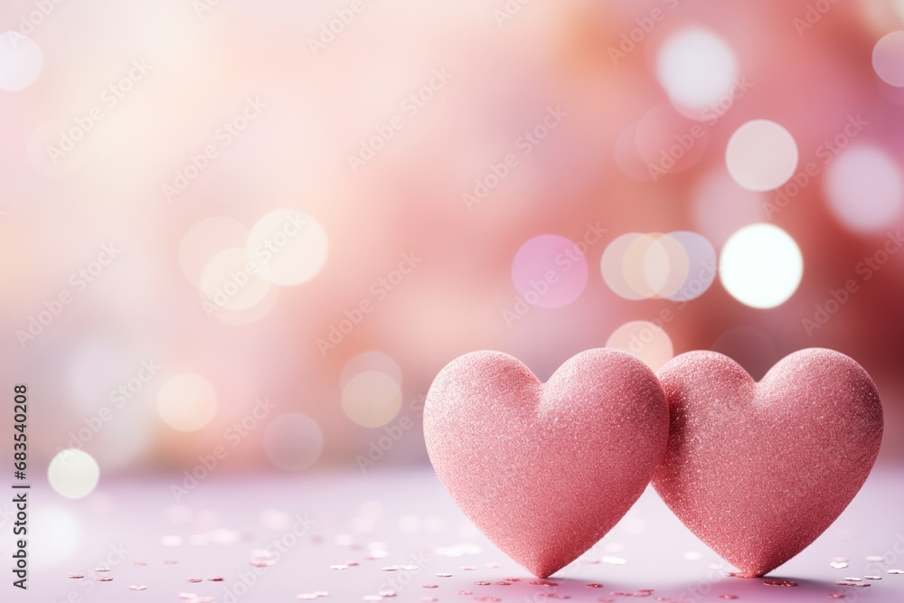 Valentine's day background with two pink hearts and bokeh Valentine's day background with two pink hearts and bokeh