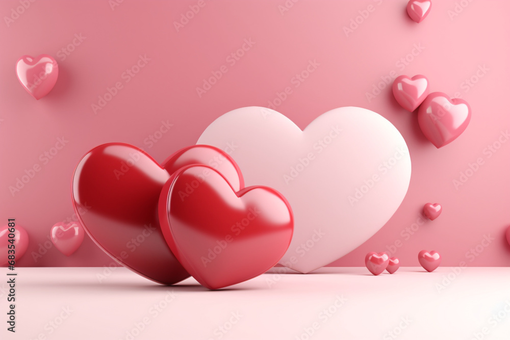 Valentine's day background with copy space, alentine day greeting, romantic background with pink balloons,  monochromatic