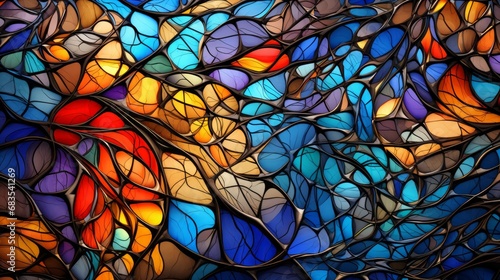 abstract geometric composition with glass cubes in colorful, Stained glass window. © soysuwan123