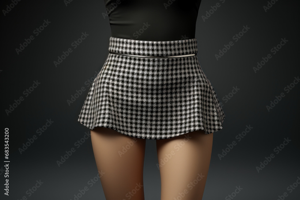 A chic mini skirt with a classic houndstooth pattern, embodying the concept of timeless style. Generative Ai. A chic mini skirt with a classic houndstooth pattern, embodying the concept of timeless style. Generative Ai.