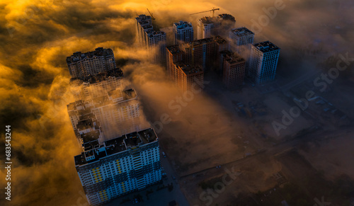 Photography Ethereal Heights: Above the Fog with High Buildings as Beacons