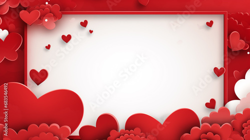 Decorative card template. White background with red hearts and clouds with 3D texture.