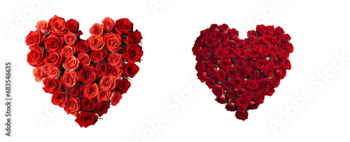 Heart shape for Valentines day arranged with a set of red roses, Isolated on Transparent Background, PNG