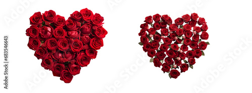 Red roses arranged in a heart shape set for Valentines day, Isolated on Transparent Background, PNG