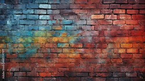 Old brick wall background, loud colors grunge texture or pattern for design. Generative ai