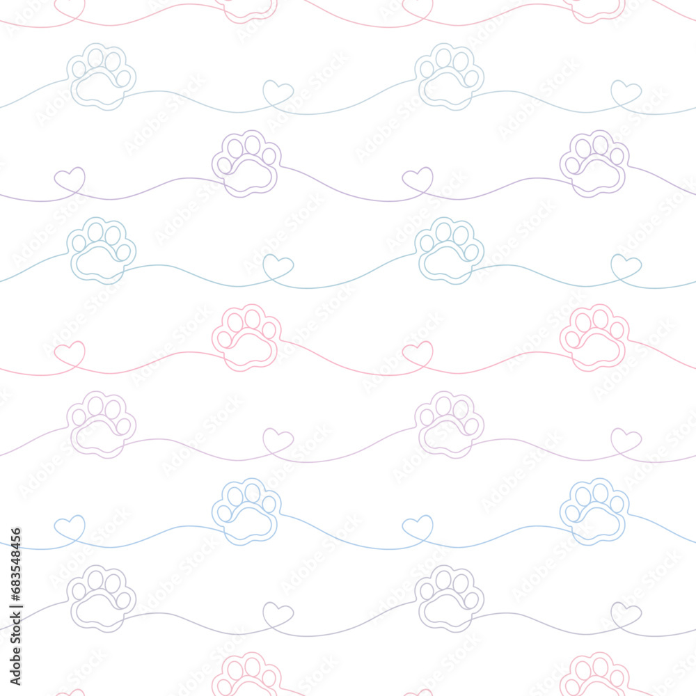 Repeating Pattern Footprint Paw seamless pattern. Repeating cute pet dog or cat background ...