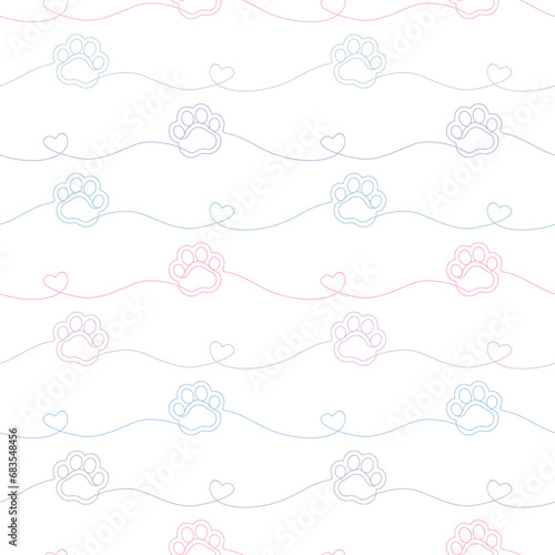 Paw seamless pattern. Repeating cute pet dog or cat background. Repeated modern footprint pretty design for prints. Sample texture soft silhouette foot. Repeat marks swatch. Vector illustration