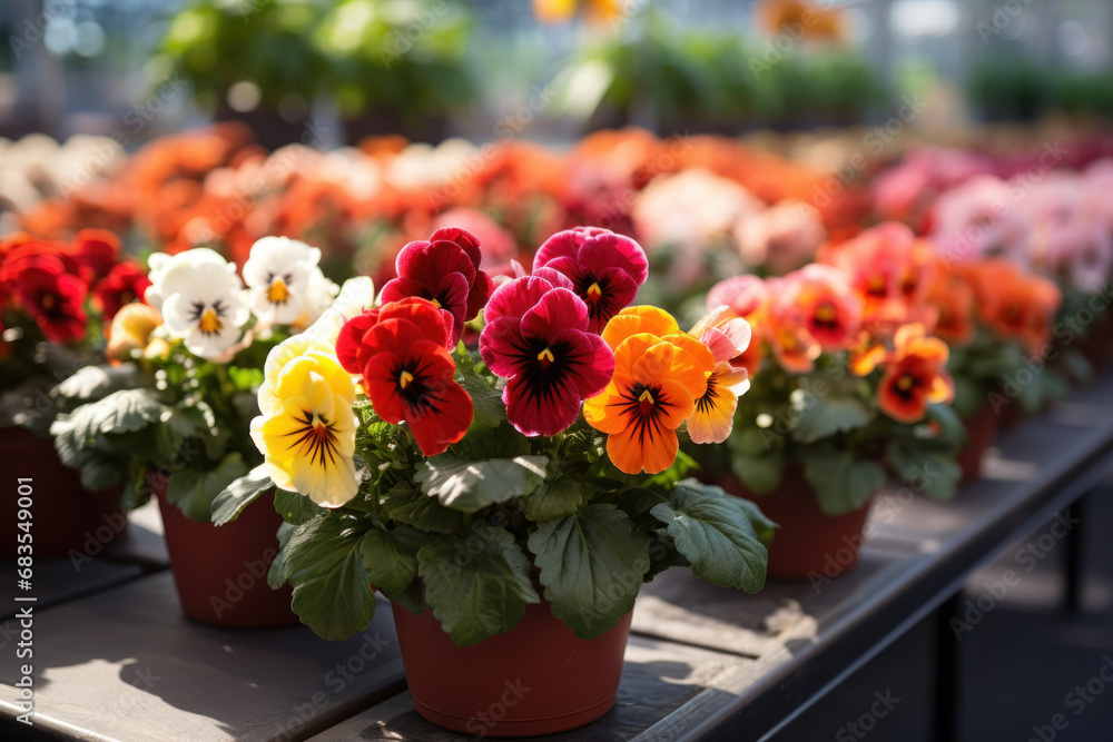 Vibrant, pesticide-free flowers thriving in a controlled greenhouse environment, supporting eco-friendly floriculture. Generative Ai. Vibrant, pesticide-free flowers thriving in a controlled greenhouse environment, supporting eco-friendly floriculture. Generative Ai.