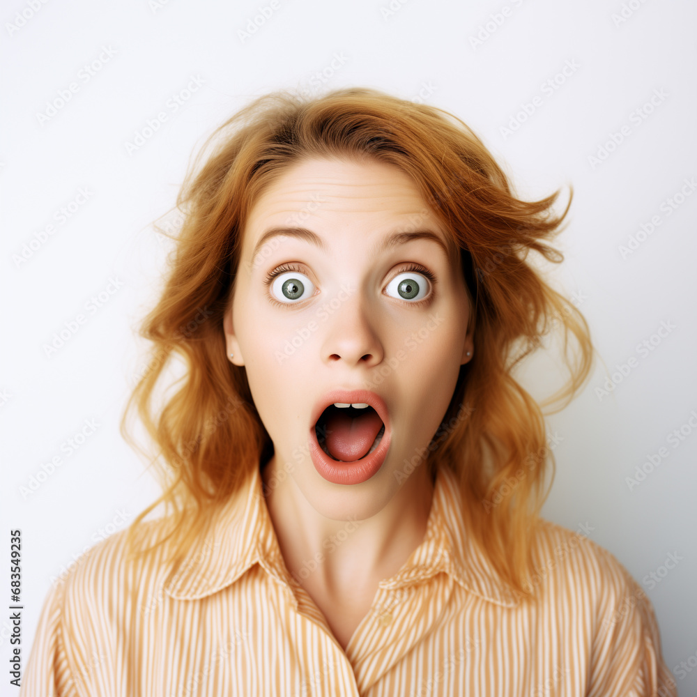 A surprised woman face with red hair A surprised woman face with red hair