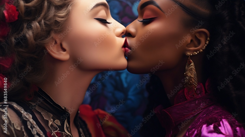 Passionate Kiss Between Diverse LGBT Women. Generative ai Passionate Kiss Between Diverse LGBT Women. Generative ai