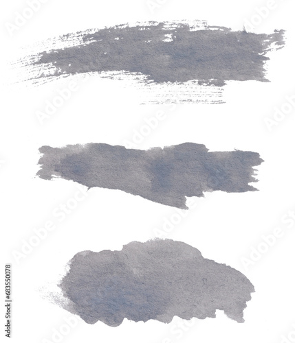 Watercolor brush stroke of gray paint, on a white isolated background, set © nndanko