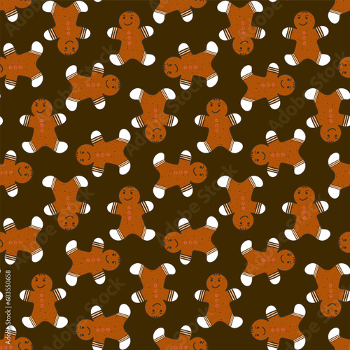 Seamless pattern of gingerbread man figures