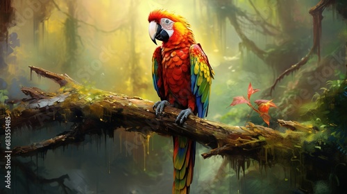Beautiful colorful parrot in the rain forest, wildlife and nature concept photo