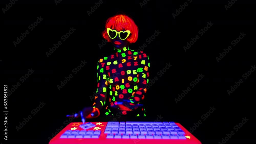 glow woman on computer glow woman on computer