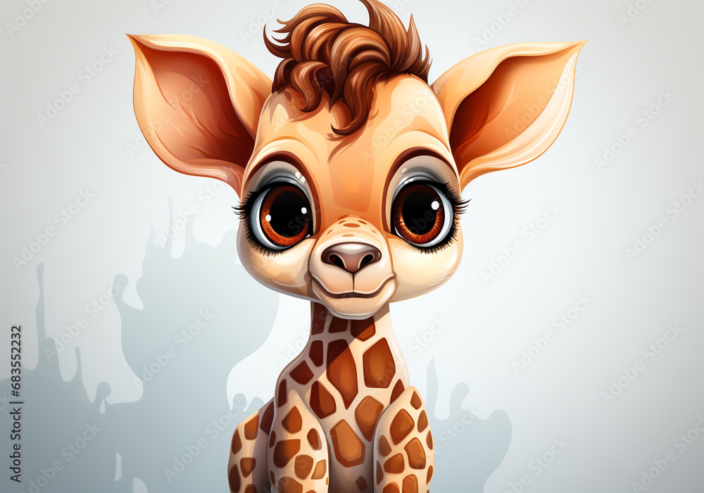 Funny invitation card with watercolor giraffe, for children's parties or other uses. AI generated