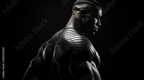 A detailed view of a man’s back muscles and anatomy, with a visual emphasis on the strength and structure of his upper body.