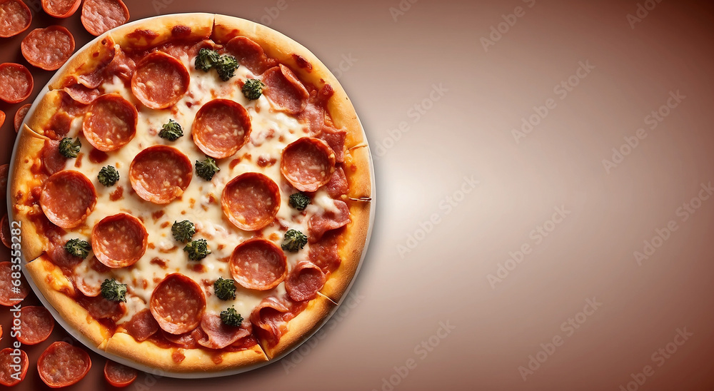 A pepperoni pizza elegance advertisement background with space for text - AI Generative