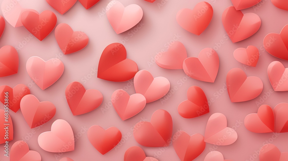 valentines day background with red paper hearts, 3d render